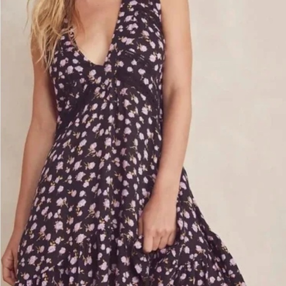 NWOT Free People Let It Happen Floral Black Slip Mini Dress - Picture 1 of 7